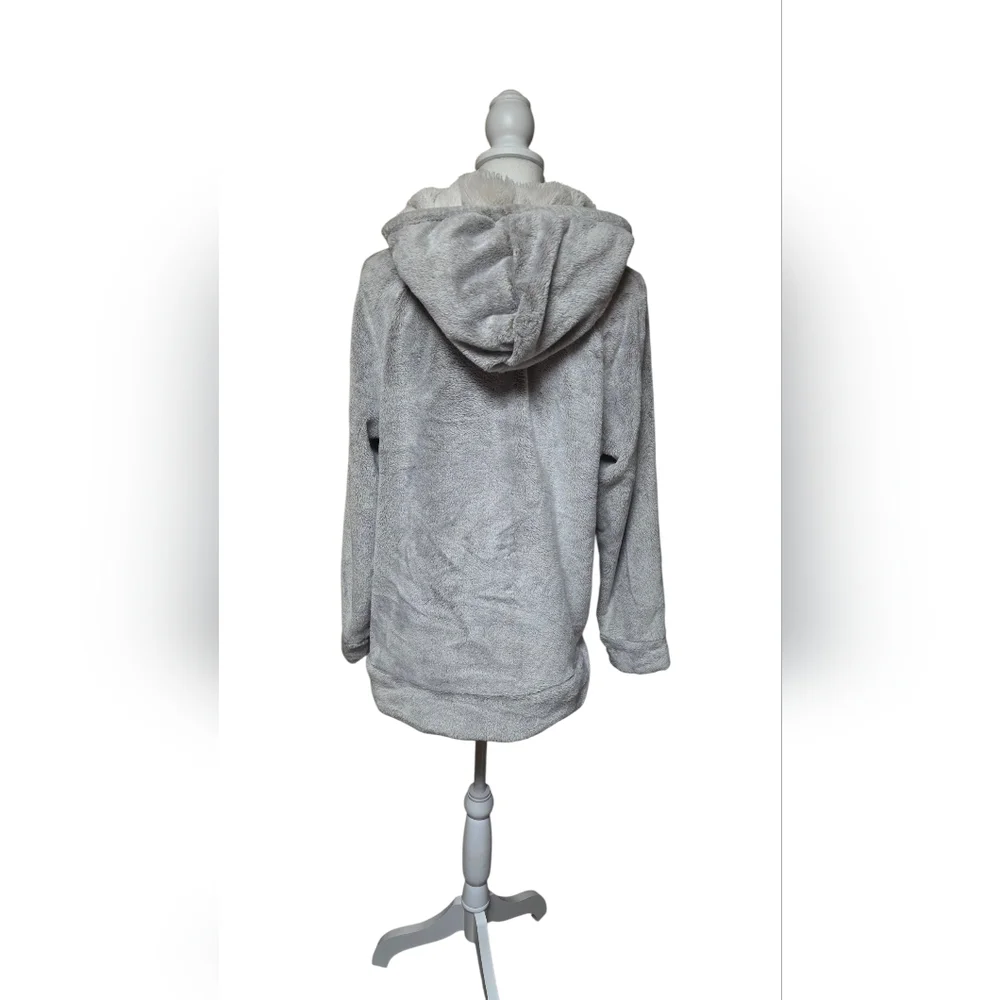 Green Tea Cozy Faux-Fur Lined Hoodie Women’s Large Winter Gray Pullover - Picture 8 of 8